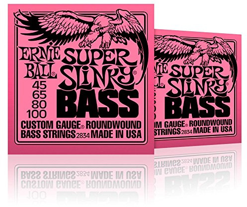Ernie Ball 2834 Super Slinky Round Wound Bass Strings 2 Pack (Standard)