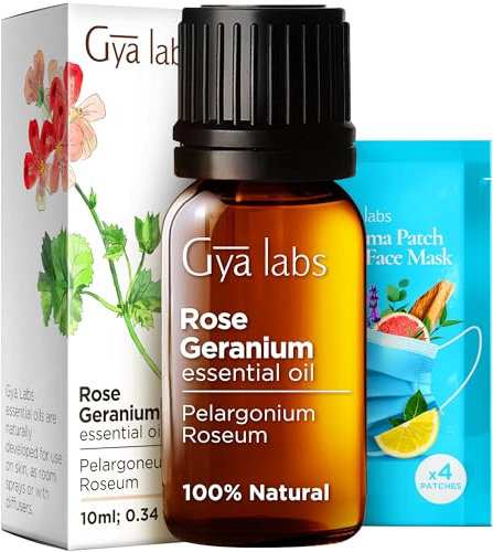 Gya Labs Rose Geranium Essential Oil for Skin - Geranium Oil for Diffuser - Rose Geranium Essential Oil for Aromatherapy, Self-Care & Candle Making - Freshly Floral Scent - 100% Natural (10ml)