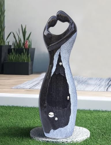 Modern Waterfall Fountains Graceful Hugging Couple Gurgling Water Features Outdoor Indoor Garden Faux Stone Zen Fountain in Marble Color for Courtyard, Patio, Lawn, Lobby 47 Height