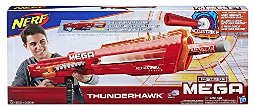 Nerf Mega Thunderhawk-Pistola de Juguete con Cargador Deslizante y trípode Plegable (Hasbro E0440EU4)