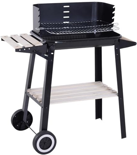 Outsunny Grillwagen Grillstation Standgrill mit Windschutz 2 x Ablagefach höhenverstellbar Grillrost Metall Schwarz 83 x 37 x 87 cm