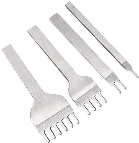 Set de 4 Herramientas de Punzón y Cincel para Cuero, Tamaños 1/2/4/6, Kit de Artesanía para Costura en Piel