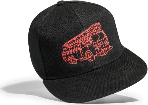 Casquette de Baseball pour Enfants: Grande Échelle - Basecap avec Broderie - Bonnet Cap Toque Cadeau pour Fille Filles Garçon-s Véhicule de Pompiers Pompier Sapeurs-Pompiers (Noir)