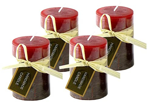 Stumpenkerze, durchgefärbt bordeaux rot (4er Set) 7,5 x 5 cm - Kerze für Adventskranz, Kerzen