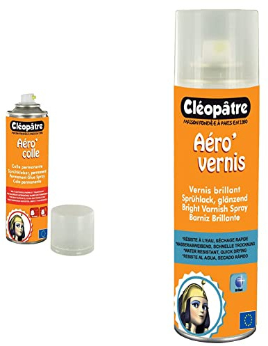 Cléopâtre - ACP250 - Aero'Colle - Aérosol de Colle permanent - 250 ml & AVB250 - Aéro'Vernis - Aérosol de Vernis Brillant - 250 ml 21 x 16 x 18 cm transparent