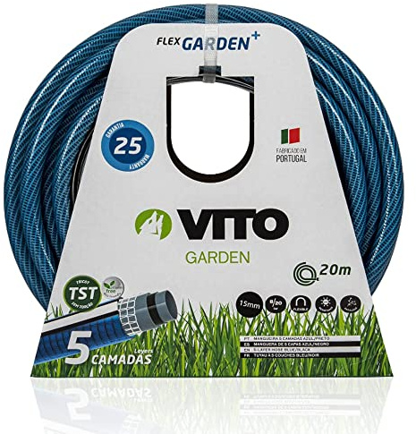 VITO Garden Tubo da giardino 15 mm (5/8 pollici), 20 m, 20 bar, 5 strati, indeformabile, flessibile, resistente alla pressione e ai raggi UV, colore: blu scuro (15 mm (5/8) 20 m)
