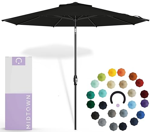 Midtown Umbrellas – The Swilt 9 Ft Patio Umbrella with 360° Swivel & Tilt Mechanism, Sunbrella Fabric & 8 Fiberglass Ribs – Outdoor Umbrella for Deck, Pool & Cafes – Black Canopy, Black Pole