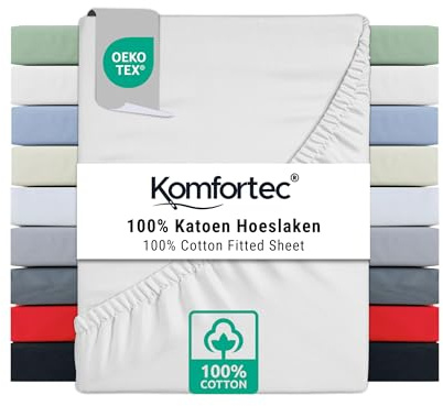 Komfortec Spannbettlaken Jersey 100% Baumwolle – 160x200 cm – 135g/m² – Weich, Atmungsaktiv & Hautfreundlich – Mit Rundumgummi – Oeko-Tex Zertifiziert – Für Boxspring, Topper & Matratzen – Weiß