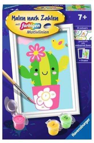 Ravensburger CreArt Kleiner Kaktus - Malen nach Zahlen ab 7 Jahre | Malset mit Rahmen, Pinsel und Acrylfarben, Geschenk für Mädchen und Jungen