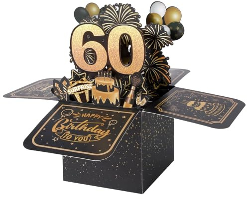 BOFUNX Geburtstag Karte zum 60. Geburtstag Pop up 3D Happy Birthday Grußkarte Geburtstagskarte Kreative Geburtstagsgeschenk für Familie und Freunden