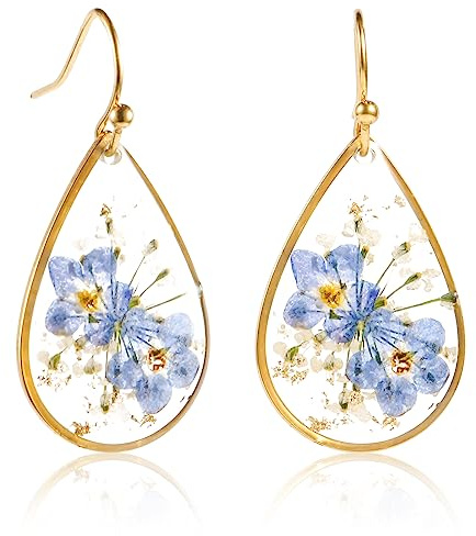 Boucles d'Oreilles en Fleurs, Boucles d'Oreilles Larmes Plaqué or 14 Carats Boucles d'Oreilles Pendantes Boucles d'Oreilles Élégantes Douces Boucles d'Oreilles Goutte Larme pour Femmes Filles