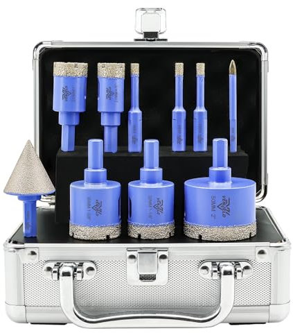 Set Punte Diamantate 10 Pezzi - 6/6/6/20/25/32/35/50mm Sega a Tazza con Gambo Triangolare, 6mm Punta in Carburo, 35mm Punta per Smusso, Adatta per Piastrelle Porcellanato Ceramica Granito Marmo Dekton