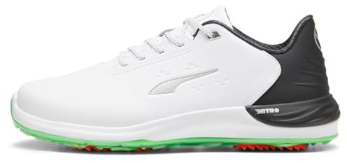 PUMA Men's PHANTOMCAT Nitro + Golf Shoe, White Black-Fluro Green PES, 8.5 UK