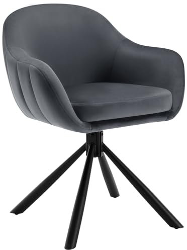 WOLTU 1x Esszimmerstuhl drehbar, Drehstuhl, Stuhl Esszimmer mit Armlehnen, Küchenstuhl, Polsterstuhl mit Rückenlehne, Sessel Wohnzimmer, Samt Metallbeine, Dunkelgrau, EZS05dgr-1