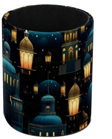 Ramadan Festival Lanterns Bright Standing Pencil Case, Cute Round Pen Holder Pouch Pencil Bag Makeup Brush Boxes for School Students Office Women Teens Girls Boys