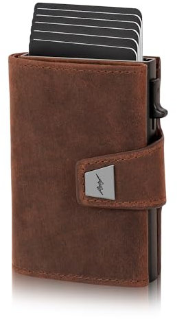 Marc Peter® Geldbörse Herren Leder, Portmonee Herren mit Münzfach & RFID Schutz, Slim Pop-up Kartenetui, Geldbeutel Herrens für 9-11 Karten ID-Fenster Geldscheinfach Smart Wallet for Men Vintage Braun