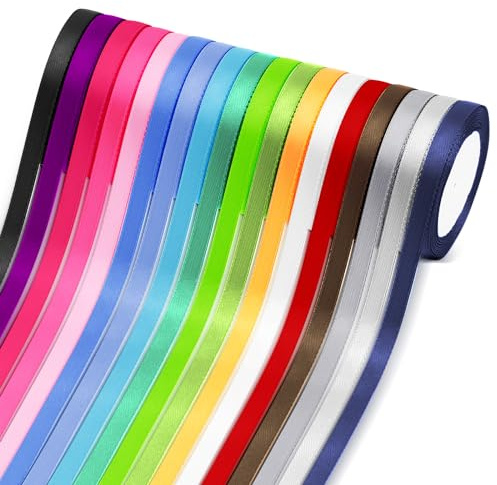 Nastro di Raso,18 Colori Set Nastri Colorati 10mm x 22m Nastro in Tessuto per Pacchi Regalo,Fai da Te Arte e Artigianato,Palloncini,Fiocchi,Decorazione di Matrimonio