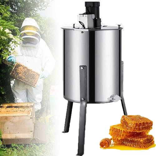 YhsPkh Essoreuse électrique en Nid d'abeille en Acier Inoxydable (300 TR/Min), Agitateur à Miel Manuel à 4 Cadres, équipement Apicole, Centrifugeuse à Miel à Manivelle