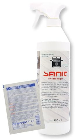 DEWEPRO-Set: SANIT GrillReiniger 750 ml - Hocheffektiver Grillreiniger zur effektiven und gründlichen Reinigung von Grills jeder Art - inkl. 1 St. DEWEPRO® SingleScrubs