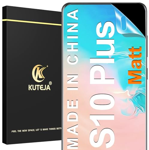 Kuteja Matt Schutzfolie für Samsung Galaxy S10 Plus [3 Stück], Fingerabdruck-ID Unterstützen Full Screen Matte Schutzfolie, Anti-Fingerabdruck, Blendschutz Weich TPU Folie