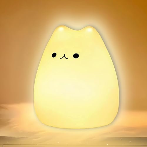 C DISTRIBUTION COLOR - POPY - Veilleuse Chat Portable pour Bébé, 7 LED Multicolores, Lampe Tactile en Silicone, Cadeau d'Anniversaire pour Enfants
