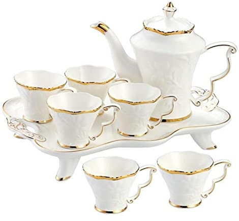 QUSYZD Set da tè in Ceramica da 8 Pezzi, Tazze e Vassoio da caffè, Finiture in Oro, Stile Europeo, Servizio da tè pomeridiano, Set da caffè, Servizio da tè, Tazze da tè, Set da,