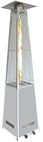 Tiiiopkvvv 48000BTU Terrassenstrahler Outdoor Pyramide Propan Heizstrahler für Terrasse mit Rollen Gasheizstrahler mit Abdeckung für Innen und Außen Schwarz Silber