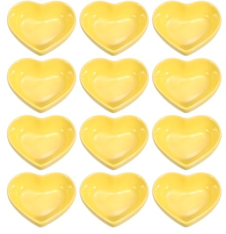sourcing map Gelbe herzförmige Keramik-Dip-Schüssel, 7,6 cm, Porzellan-Schale, 12 Stück, Mini-Vorspeisenteller, Gewürzschalen für Küche, Zuhause, Hochzeit, Party, Restaurant