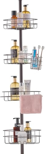 VEVOR Shower Corner Caddy Tension Pole, 56 to 114 High, Multi-Functional Shower Tension Pole with Strong Load-Bearing Tray, Rust-Proof Easy-to-Install Tension Pole, Fit for Bathroom & Washroom