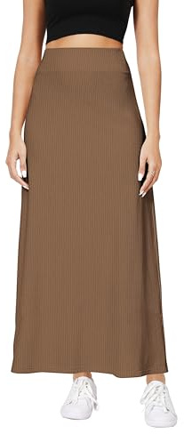 Urban CoCo Elastic Waist A-Line Long Maxi Skirt Below Knee for Women(S,Brown)