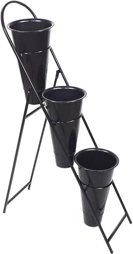 Flower Shop Présentoir à fleurs pliable en fer à 3 couches avec seaux en plastique pour mettre en valeur des fleurs fraîches