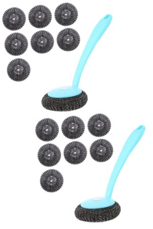 Generic 2 Sets Steel Ball Brush Wall Cleaner Dryer Remover Car Seat Cleaner Blocker Utensil Dish Scrubbers Car Detailing Brushes Rat Vent Pan Cleaning Sponges Kitchen Brush Steel Wire Blue