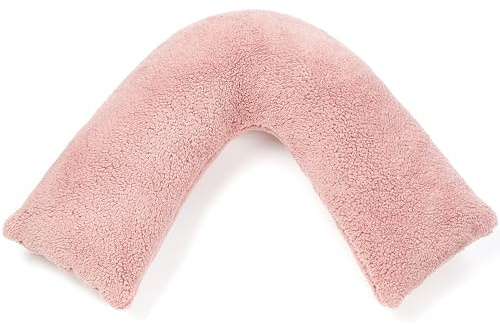 Downland Huggleland V Shaped Pillow – Orthopaedic Support for Neck, Back & Shoulders, Soft Teddy Fleece V Shape Triangle Cushion, Hollowfibre Filled Maternity, Pregnancy V Pillow 80x80cm (Pink)