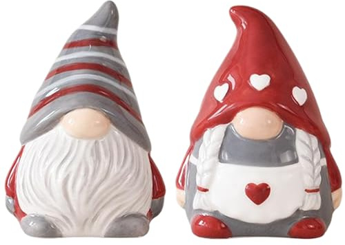 Juego de 2 saleros y pimenteros con bonitos gnomos saleros y pimenteros de cerámica sellados dulces saleros y pimenteros para la decoración de la mesa de San Valentín y Navidad