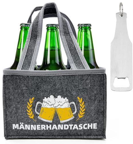 Weihnachntsgeschenke Geschenke für Männer Filz Männerhandtasche Bier mit Flaschenöffner, Flaschenträger 6 Flaschen Filz Männergeschenke, Lustige Geschenke für Papa Freund zum Geburtstag Herrentag