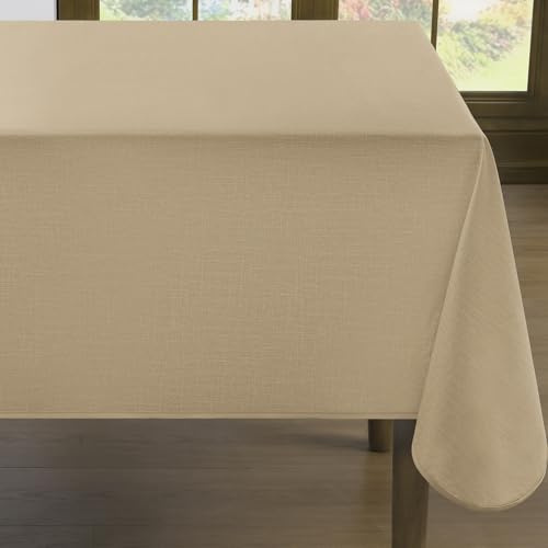 Romanstile Tovaglia Cerata Rettangolare 240x140 cm Plastificata 6-8 Posti Beige Impermeabile Grande Tavolo con Bordo Rinforzato Effetto Lino Primavera per Pasquale, Cucina, Pranzo, Giardino esterno