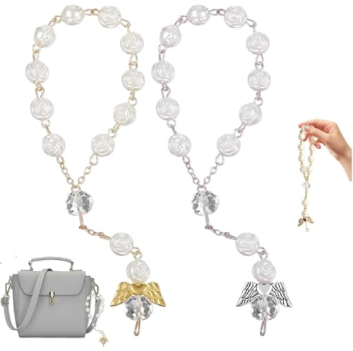 Mikqky 2 Stück Rosenkranz Zum Schutzengel, Rückspiegel Anhänger Guardian Angel, Aufhängen Auto-R-osenkranz, Auto-Rosenkranz Kreuz für Rückspiegel für Kreuz Armband Segen A-uto Deko Innenraum
