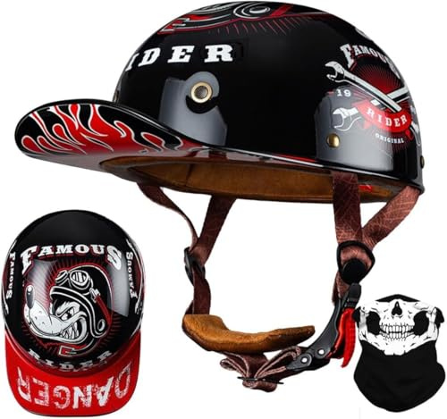 Wttagkl Vintage Motorradhelm ECE-geprüft | Retro Halbschalenhelm mit Schnellverschluss | Leicht & Belüftet für Scooter, Cruiser, Chopper (Damen/Herren),A-L(57~58cm)