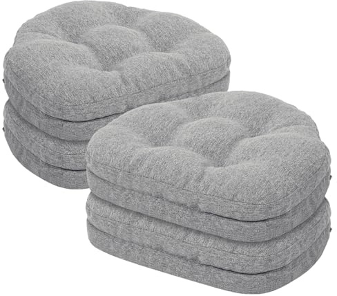 baibu Windsor Chair Cushions Set of 4, Dual-Layer Patented Design Memory Foam Windsor Seat Pads, Kitchen Dining Chair Cushion with Ties & Washable Cover, 17x 15.5 x 3.5in, 4 Pack, Grey
