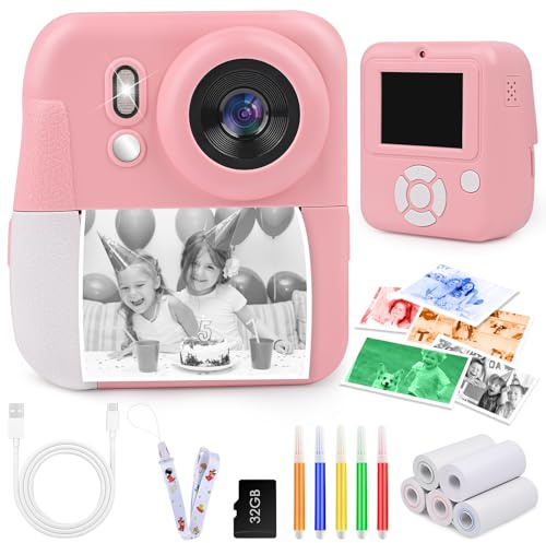 Camara Fotos Infantil Instantanea, Ambesty Camara Fotos Infantil, 2.4 HD Cámara Instantánea con Tarjeta 32GB y Papel de Impresión, 1080P HD Video Cámara, Regalos para Niños y Niñas de 3-12