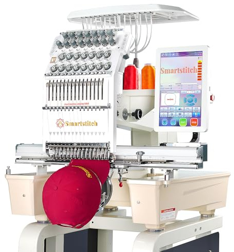 Smartstitch S-1501 Macchina da Ricamo Ultra 15 Aghi,Velocità Massima 1200SPM,Touch Screen 12,WiFi Disponibile,Area di Ricamo 20x14 (51x36cm),in Grado di Ricamare Tessuti Piatti,Cappellini,Magliette
