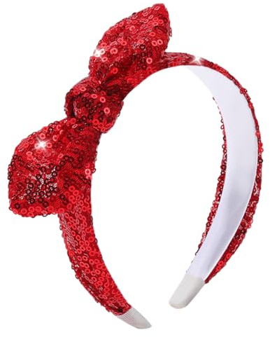 OAOLEER Glitter Headband for Girls, Red Sparkly Sequin Hair Bow Headband for Girls Toddler Kid Bow Head Band(Red)