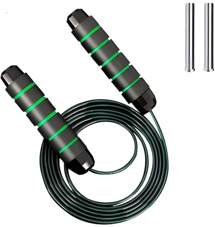 Adjustable Weighted Skipping Rope with Metal Handles, Segmented Design for Speed Training, Black/Green (1 Piece)