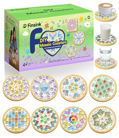 Finsink Mosaik bastelset kinder 8pcs mosaik untersetzer bastelset diy holz untersetzer Set Mosaiksteine zum basteln set Geburtstagsgeschenke für Kinder perfektes Muttertagsgeschenk basteln