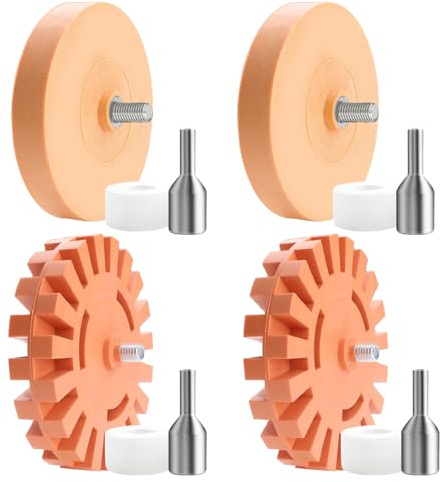 Haohai 4 Stück Radiergummi, 10,2 cm Aufkleber-Entferner-Räder mit Bohrer-Adapter, Entferner für Etiketten, Aufkleber, Grafiken, Wasserhahn, Teer (4 Stück Aufkleber-Radiergummi)