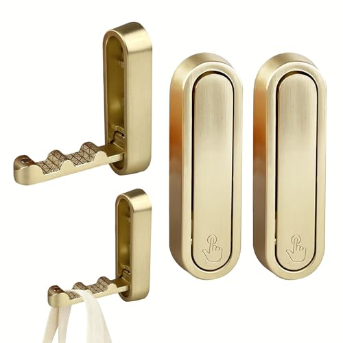 SOSOLOVE Ganchos para Pared Plegable, 2 Piezas, Gancho de Pared, Gancho de Cocina, Impermeable, Gancho para Toalla, Metálica Plegable Colgadores, Para Cocina, Colgar, Puerta, Oro