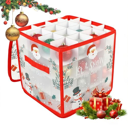 TaimeiMao Aufbewahrungsbox für Weihnachtskugeln, Christbaumkugel Tasche | für 64, Weihnachtskugeln aufbewahrung mit Trennwänden und Griffen, Verstellbaren, Faltbarer, für Weihnachtsschmuck