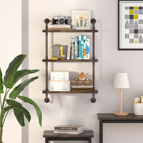 TSYORHSC Espositore Decorativo in Legno, scaffale portaoggetti Rustico a Scala, scaffale Aperto per Piante, mensole galleggianti in Metallo da Parete, Nero per Bagno, Soggiorno, Camera da Letto, cuci