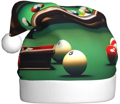 GUOLGP Sombrero de Navidad con estampado de billar, gorro de Papá Noel, celebraciones, unisex, accesorio de disfraz de fiesta de Navidad