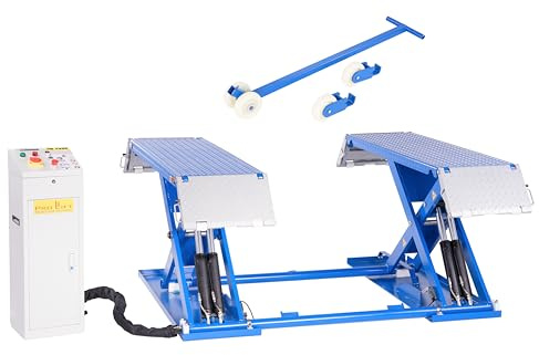 Pro-Lift-Montagetechnik Scherenhebebühne 3,5t elektrohydraulisch inkl. Rangierkit 230V mit automatischer elektrischer Entriegelung Autobühne